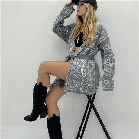 Cardigan/kimono con cintura e frange ALADIN